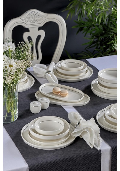 Neva N3456 Velvet Platin 28 Parça Yaldızlı Porselen Yemek Takımı