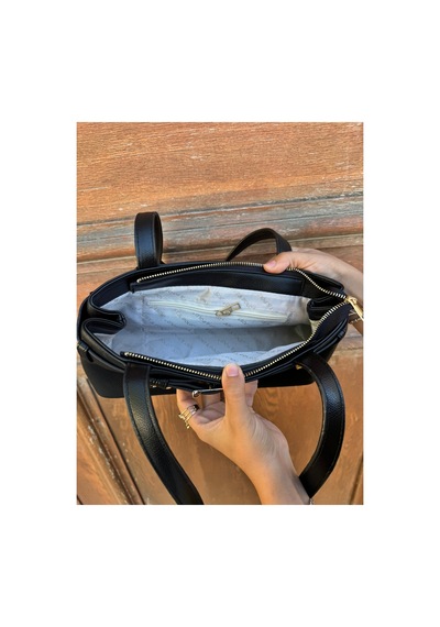 Just Polo Kadın Gold Aksesuarlı Kemer Detaylı Şık El Çantası Shopper Ebat : 14 X 30 Cm Siyah