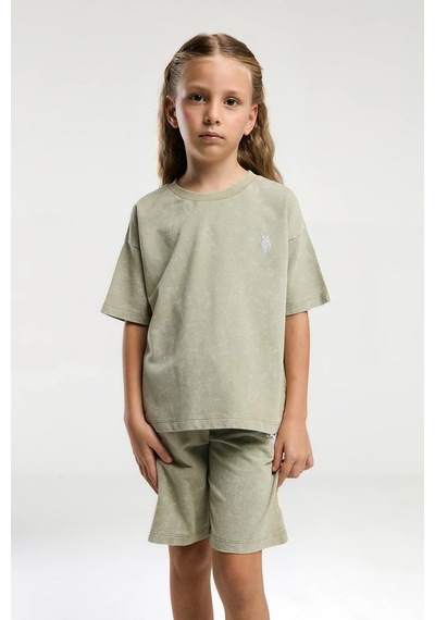 U.S. Polo Assn. Kız Çocuk 2 Li Bermuda T-şhirt Takım Çay Yeşili-2296 Yeşil