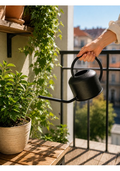Dekoratif Metal Sulama Kabı 0,90 Lt Uzun Borulu Bitki Sulama Kabı 34,5 Cm Black