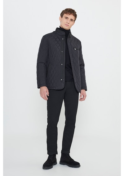 AC&Co / Altınyıldız Classics Erkek Sıyah Standart Fit Normal Kesim Dik Yaka Desenli Overcoat Siyah