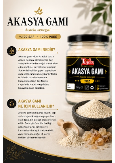 Akasya Gamı/arabic Gum/ Toz Arap Zamkı 150 Gr Lif Kaynağı Saf İçerik Acacia Senegal