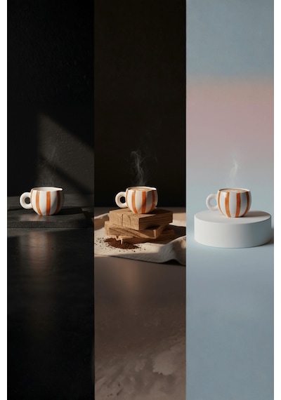 Turuncu Çizgili 400 Ml El Yapımı Seramik Çay Kahve Mug Kupası Mıt1323 Turuncu - Beyaz