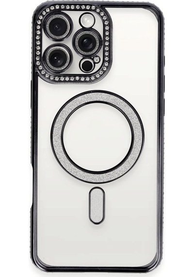 Apple Uyumlu iPhone 16 Pro Kılıf Joke Seri Magsafe Özellikli Taşlı Simli Silikon Kapak Siyah