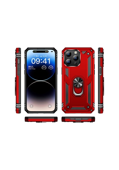 Apple Uyumlu iPhone 15 Pro Max Kılıf Vega Yüzüklü Standlı Zırh