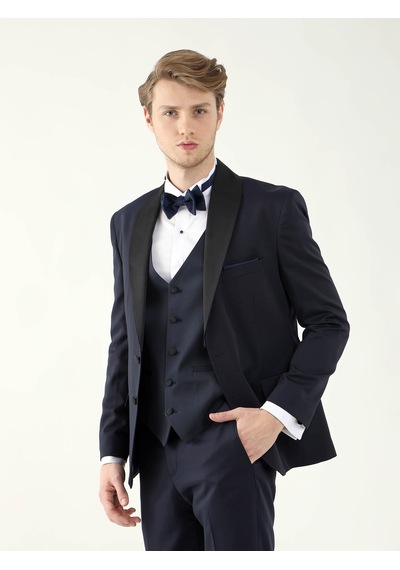 Dufy Lacivert Erkek Slim Fit Sivri Yaka Smokin Takım - 92417 Lacivert