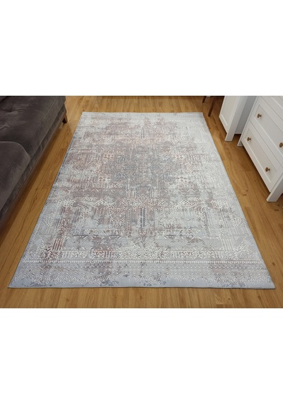 Eskitme Dokulu Gri Ve Pudra Soyut Modern Halı - 12633ou Gri - Pudra