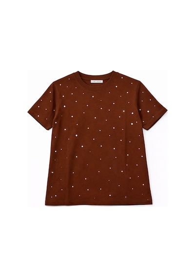 Mixray 2057 Kadın %100 Pamuk Bisiklet Yaka Taş Detaylı T-shirt Taba Taba