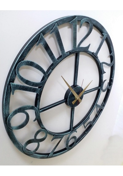 Ferforje Duvar Saati Otantik 5520 Bt Yeşil Eskitme 55Cm 3Boyutlu Çok Renkli