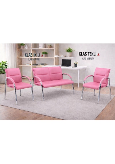 Ofis Misaifr Koltuğu Ofis Takımı Büro Bekleme Koltupu Pembe
