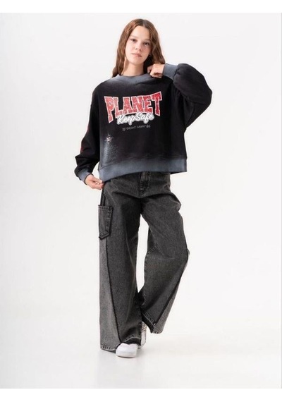 Kız Çocuk Planet Keep Safe Baskılı Oversize Tasarım Sweatshirt-16159 Siyah Kız Çocuk Planet Keep Safe Baskılı Oversize Tasarım Sweatshirt-16159 Siyah