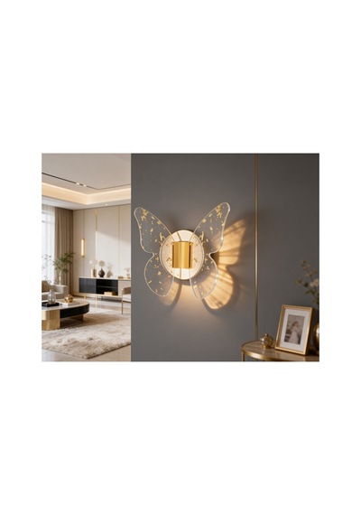 Altın Kelebek Model Duvar Aplik & Led Aydınlatma & Duvar Lambası Elektrik Bağlantılı / Gold