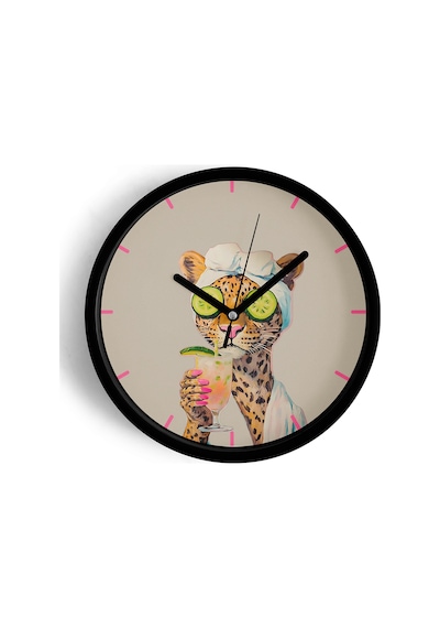 Bakım Yapan Leopar Modern Duvar Saati - 25cm - Önü Camlı Siyah Kasa - Sessiz Mekanizma-jh0902 Siyah