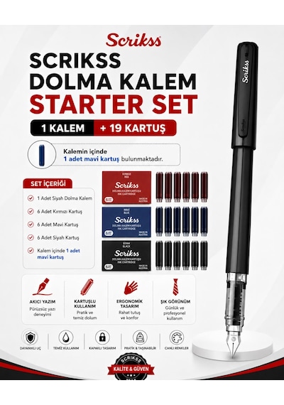 Scrikss Dolma Kalem Starter Set 1 Siyah Dolma Kalem + 19 Kartuş