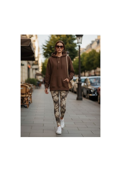 The Kadın Bol Kesim Sırttan Baskılı Oversize Hoody Sweatshirt - Modal Kışlık Kapüşonlu Kahverengi The Kadın Bol Kesim Sırttan Baskılı Oversize Hoody Sweatshirt - Modal Kışlık Kapüşonlu Kahverengi