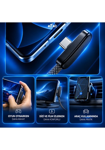 6069 Type C Hızlı Data Şarj Telefon Kablosu 90 Derece Yan Dirsek Uçlu 66w Örgülü Veri 2 Metre