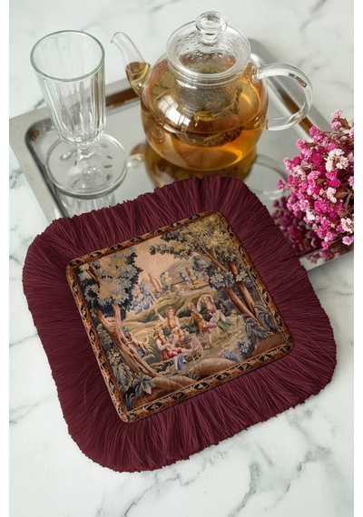 Avangard Fransız Stil Saçaklı Sunum Peçetesi - Klasik Bahçe Nostaljik Bordo Bardak Altlığı Mendil Soft Deniz Pudra Avangard Fransız Stil Saçaklı Sunum Peçetesi - Klasik Bahçe Nostaljik Bordo Bardak Altlığı Mendil Soft Deniz Pudra