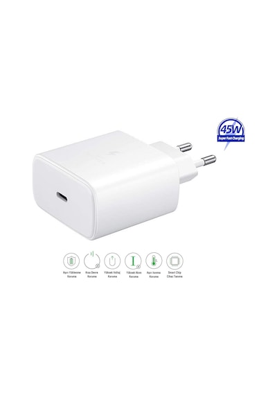 Galaxy A14 5G Uyumlu 45W Super Hızlı Type-C Şarj Cihazı Adaptör - İthalatçı Garantili - Beyaz