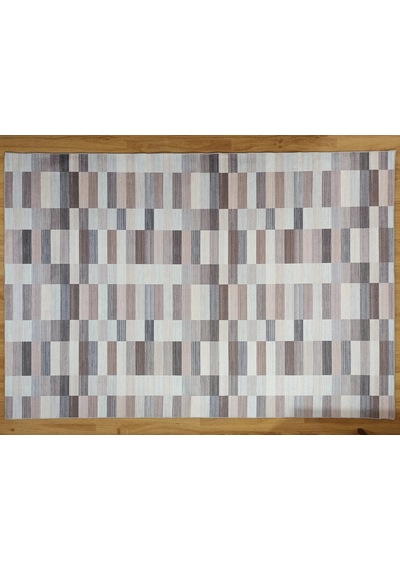 Modern Geometrik Blok Desenli Bej Ve Kahverengi Halı - 12440ou Gri