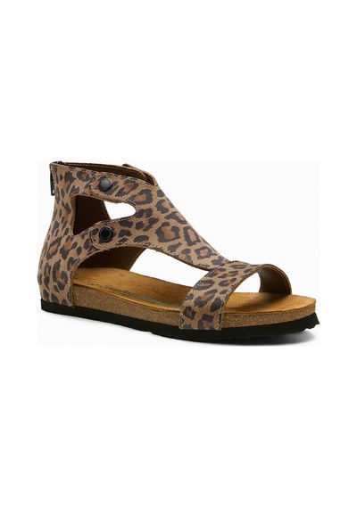 Comfortfusse Vera - Kadın Ortopedik Hakiki Deri Sandalet Leopar Baskılı Deri