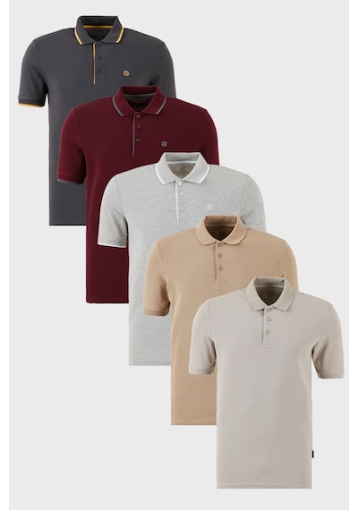 Buratti Pamuklu Regular Fit Düğmeli Polo Yaka 5'Li Paket Erkek T Shirt 590211827S5 Vizon-Kül-Gri Melanj-Antrasit-Vişne