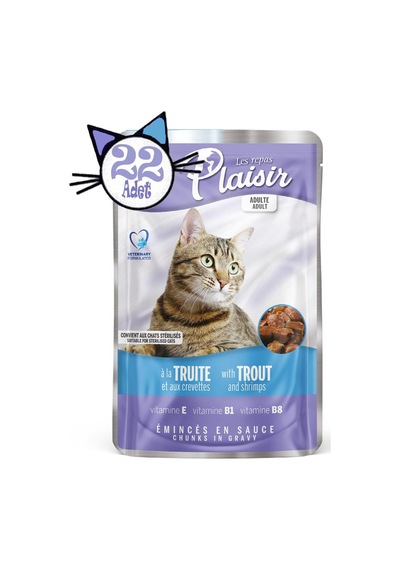 Plaisir 100Gr Pouch Alabalık&amp;Karidesli Yaş Kedi Maması 22Adet