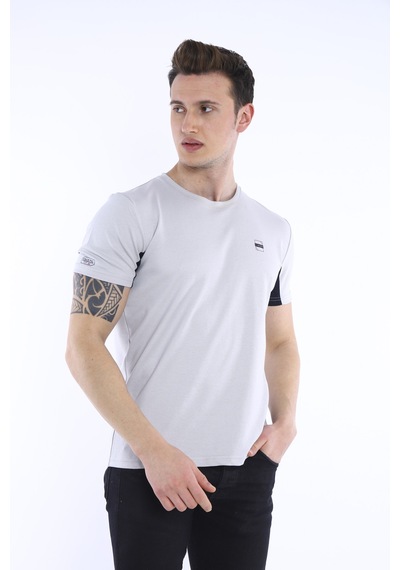 Escetic Erkek Gri Erkek Slim Fit Pamuklu Kısa Kollu Bisiklet Yaka T-Shirt