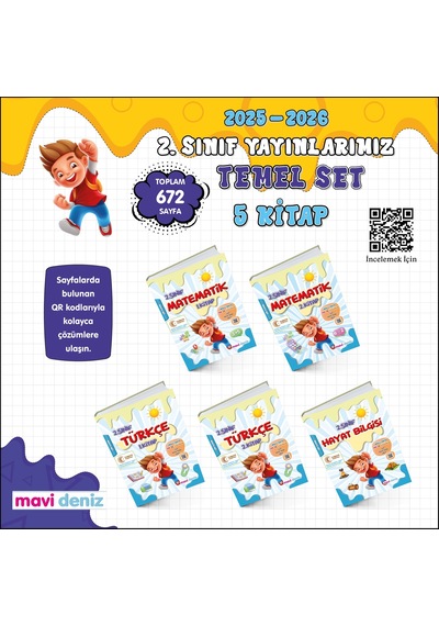 Mavi Deniz 2026 2. Sınıf Matematik + Türkçe + Hayat Bilgisi Temel Seti 5 Kitap Güncel Müfredat