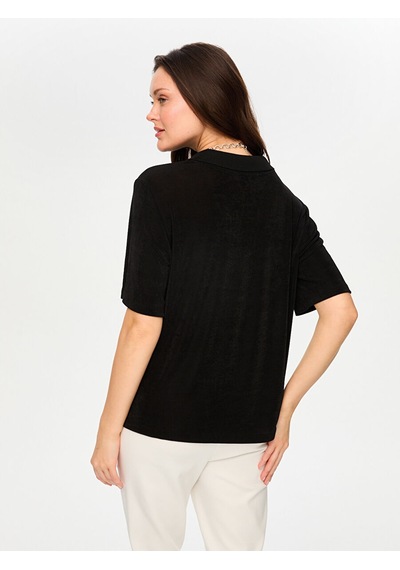 Polo Yaka Parlak Görünümlü Kısa Kol T-shırt S26tsh078 Us26tsh07810 Siyah