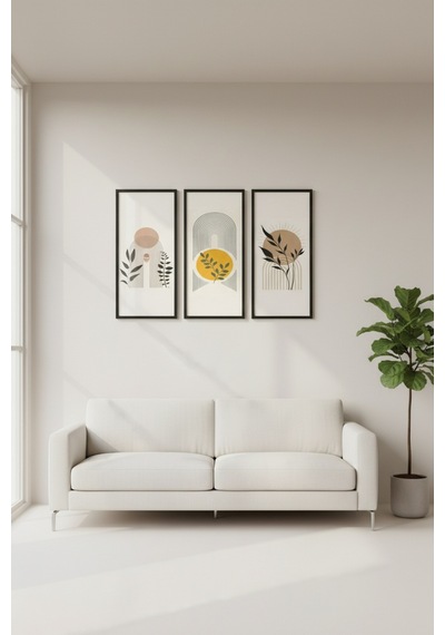 Minimalist 3 Lü Ahşap Çerçeveli Tablo Seti Modern Duvar Dekoru,