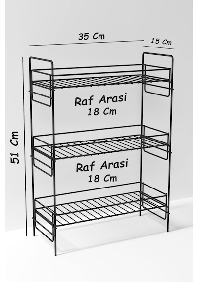 3 Katlı Mutfak Rafı Banyo Dolabı Çok Amaçlı Düzenleyici Baharatlık Masa Üstü Tezgah Raf Organizer 35x15 Siyah