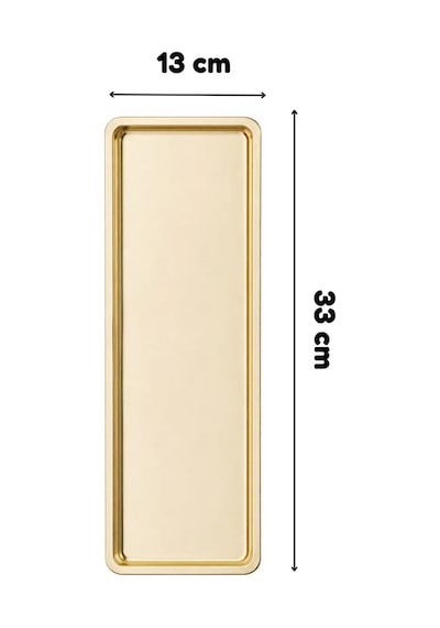2 Adet Gold Dar Dikdörtgen Metal Sunum Tepsisi 33x13 Cm Düz Çay Kahve Tatlı Servis Tepsisi Seti Altın