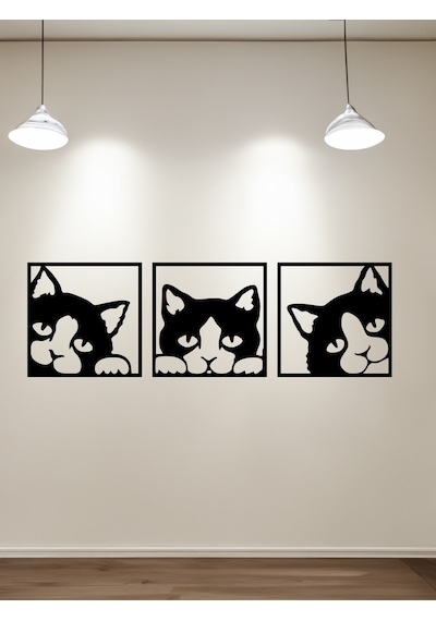 Ahşap Duvar Süsü Tablo 3 Kedi