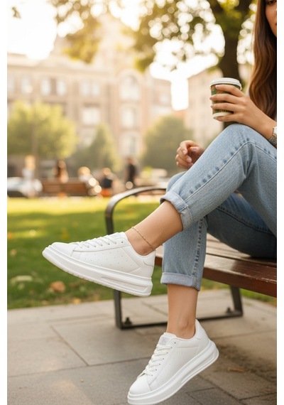 Enoch Kadın Yüksek Tabanlı Ortopedik Sneaker Yürüyüş Ayakkabısı Beyaz