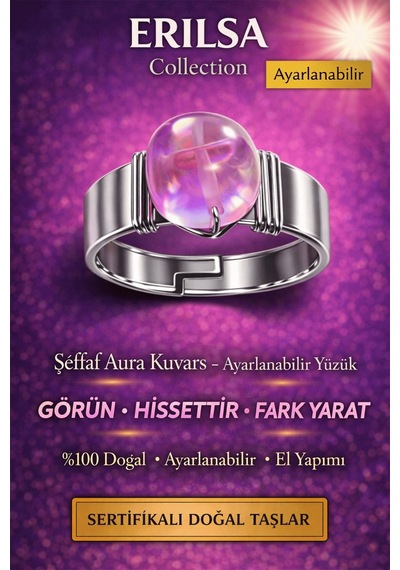 Sertifikalı Şeffaf Pembe Aura Kuvars Yüzük Doğal Taş Ayarlanabili Çok Renkli