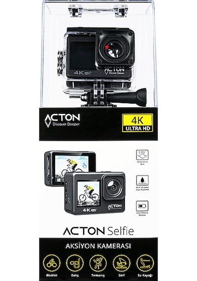 Acton Gold 4k Çift Ekranlı Aksiyon Kamerası Siyah