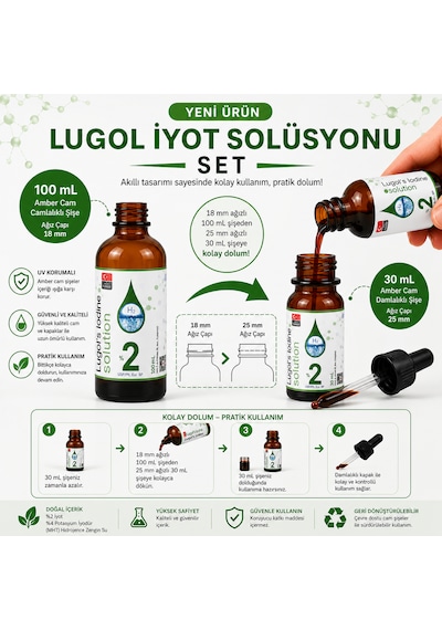 Lugol Çözeltisi %2 130 Ml Kolayca Doldur Sınırsız Kullan Lügol Cam Damlalıklı Geniş Ağız Şişe,pharma Grade