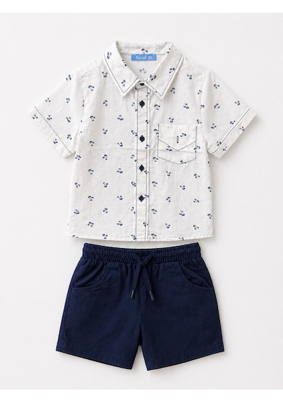 Baby Lory Kids Store Erkek Çocuk Beyaz Keten Gömlek Takım Beyaz - Lacivert