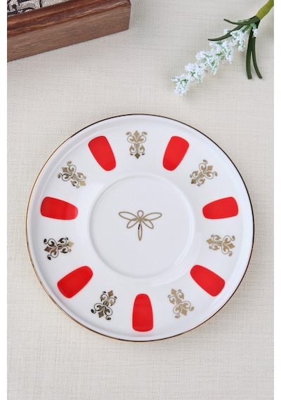 Tabak Evi Porselen Acem Zade Kırmızı Çay Tabağı 12,5cm Tekli Çok Renkli