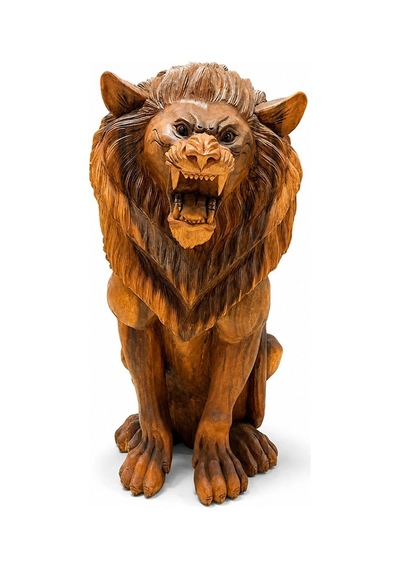 Özel Üretim El İşçiliği Dekoratif Lüks Masif Heykel Otantik Ahşap El Oyması Aslan Figürü 80 Cm No8