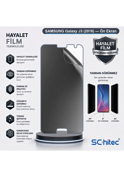 Galaxy J3 2016 Uyumlu Ön Yüzey Hayalet Privacy Hidrojel Ekran Koruyucu