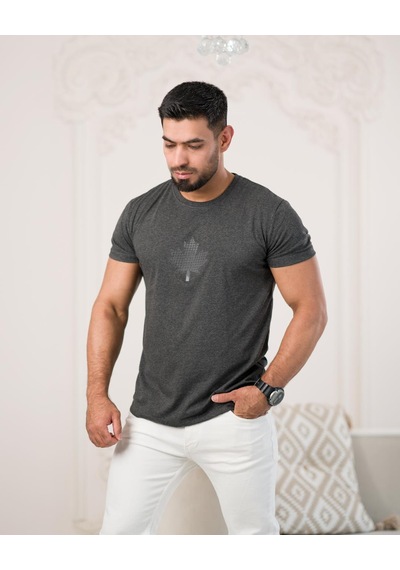 Paul Martin Bisiklet Yaka Önü Baskılı Pamuklu Basic Regular Fit T-shirt Antrasit