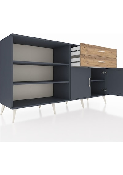 Hyperion Konsol 3 Raflı 2 Çekmeceli 2 Kapaklı 176x44x99 Antrasit- Antrasit-antrasit/çam