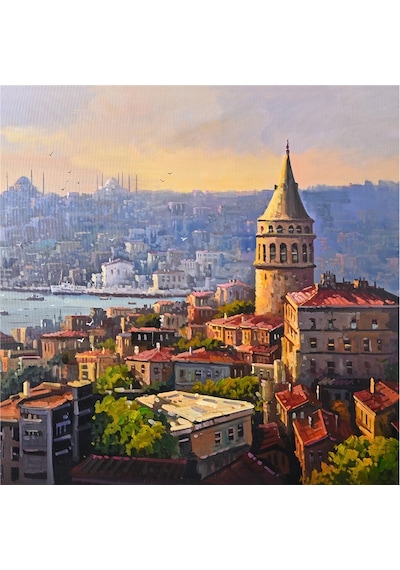Galata Eminönü Kız Kulesi Ve Ortaköy Doğal Taş Bardak Altlığı 4'lü Set - Natural Stone Coasters - Taş Çok Renkli
