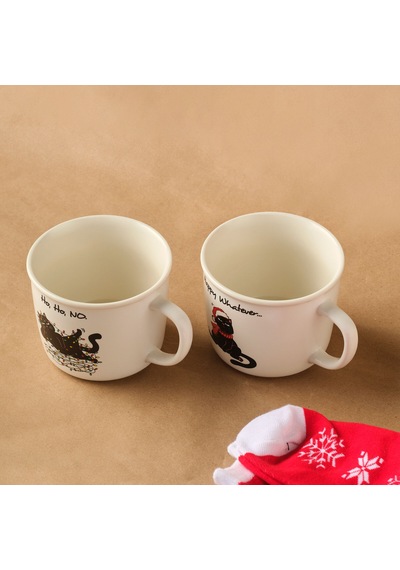 Karaca New Year Yılbaşı Grumpy Cat Çoraplı 2 Kişilik Kupa Seti 350 Ml