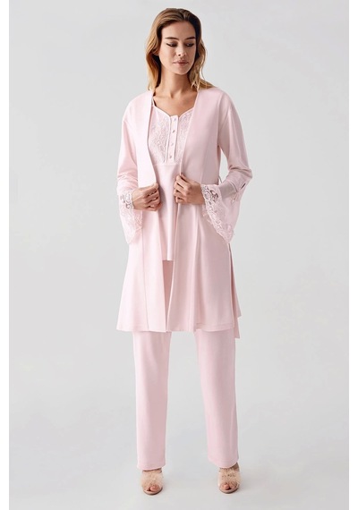 Freshness 322 Kadın Sabahlıklı Pijama Takımı - Pembe - L Pembe