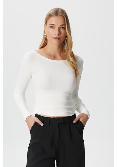 Ritnice Kayık Yaka Need Uzun Kollu Ekru Soft Top / Bluz Ekru
