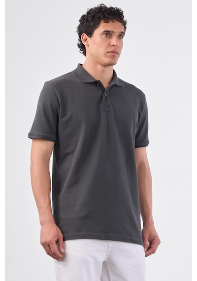 Dufy Antrasit Polo Yaka Pamuklu Düz Renk Slim Fit Erkek T-shirt Antrasit
