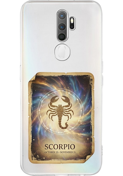 Oppo A9 2020 İle Uyumlu Burç Kartları Akrep Tasarımlı Şeffaf Silikon Kılıf Şeffaf