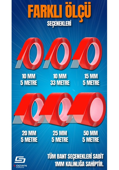 S-dizayn Çift Taraflı Bant 10mm X 33 Metre Şeffaf Silikon Vhb Bant A+kalite 10 MM x 33 M